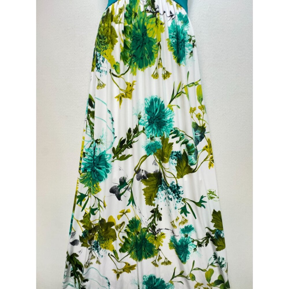 Gilli Teal & Floral Maxi Dress - Sleeveless V-Neck - Chic Beach Stunning - USA - Picture 4 of 15